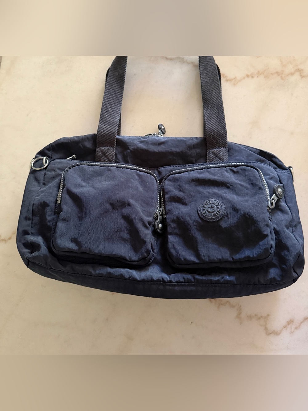 Kipling Cool Defea dark navy crinkle nylon shoulder bag Front Zipper Pockets